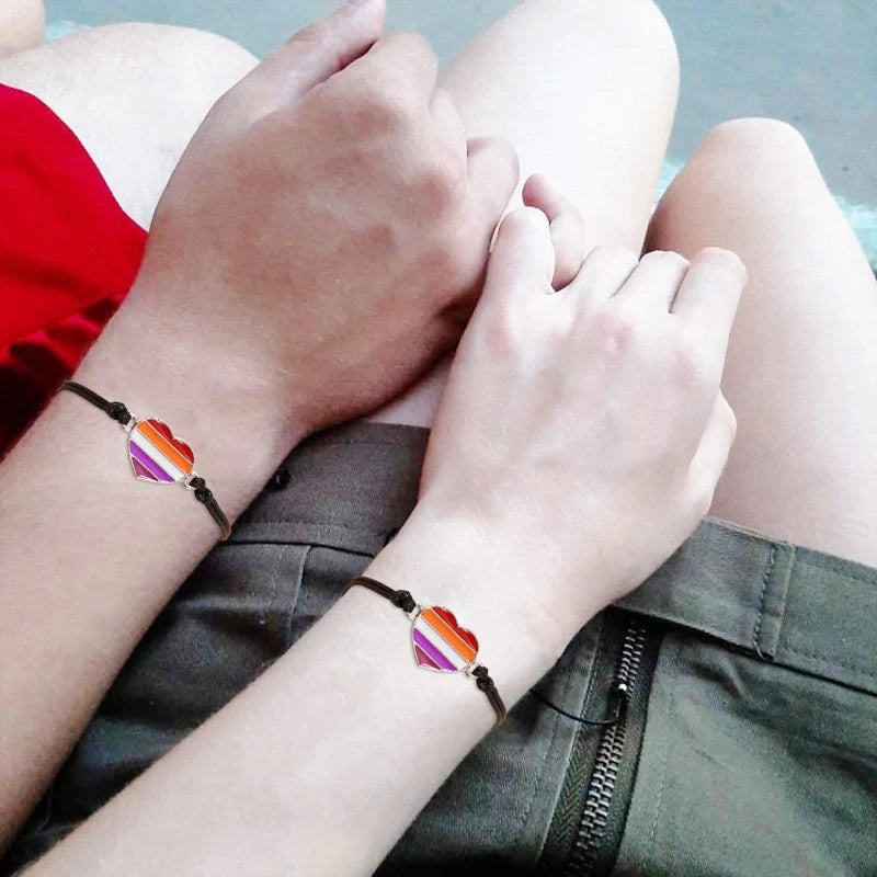2Pcs Promise Love Heart Rainbow Strand Bracelets Set Lovely Stretchable Bracelet for Women Girls Couple Friendship