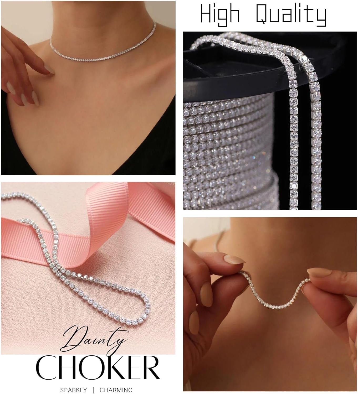 Tennis Necklaces for Women Sparkly Rhinestone Choker Diamond Chain Necklace