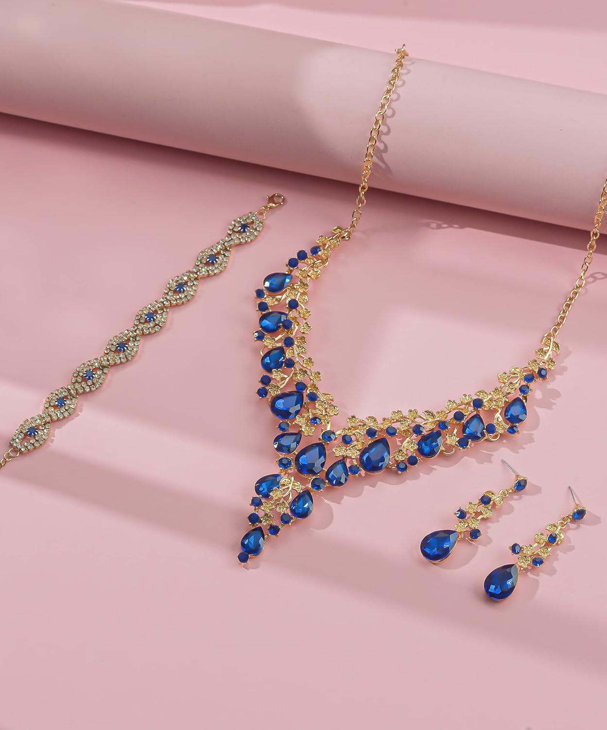 Wedding Bridal Bridesmaid Austrian Crystal Rhinestone Jewelry Sets Statement Choker Necklace Earrings Bracelets Sets for Wedding Party Prom