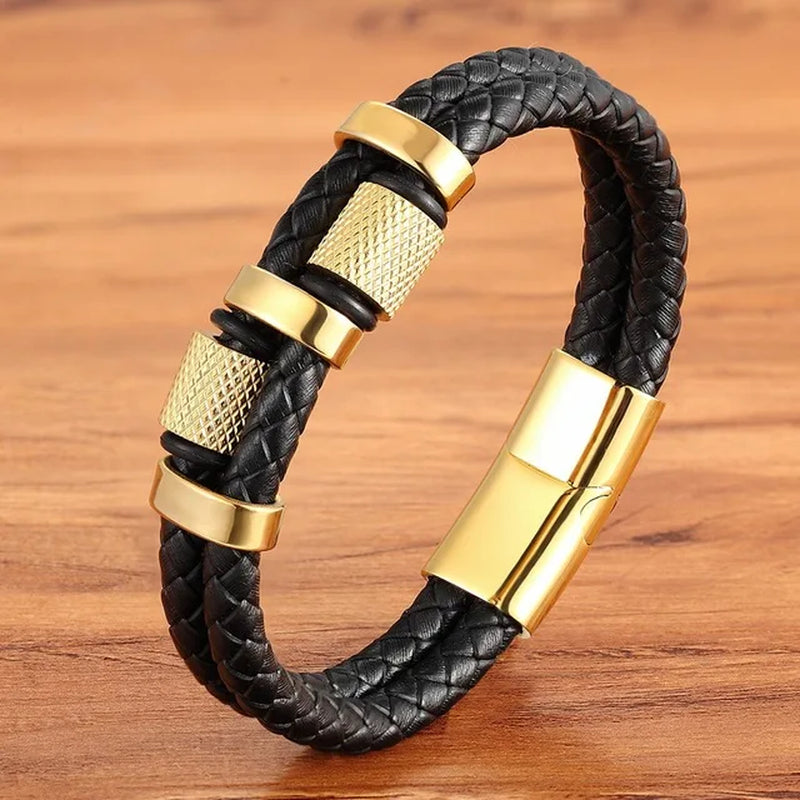 Braided Rope Wrap Leather Bracelets for Men Bangles Fashion Male Women Charm Stainless Steel Clasp Jewelry DIY Customization