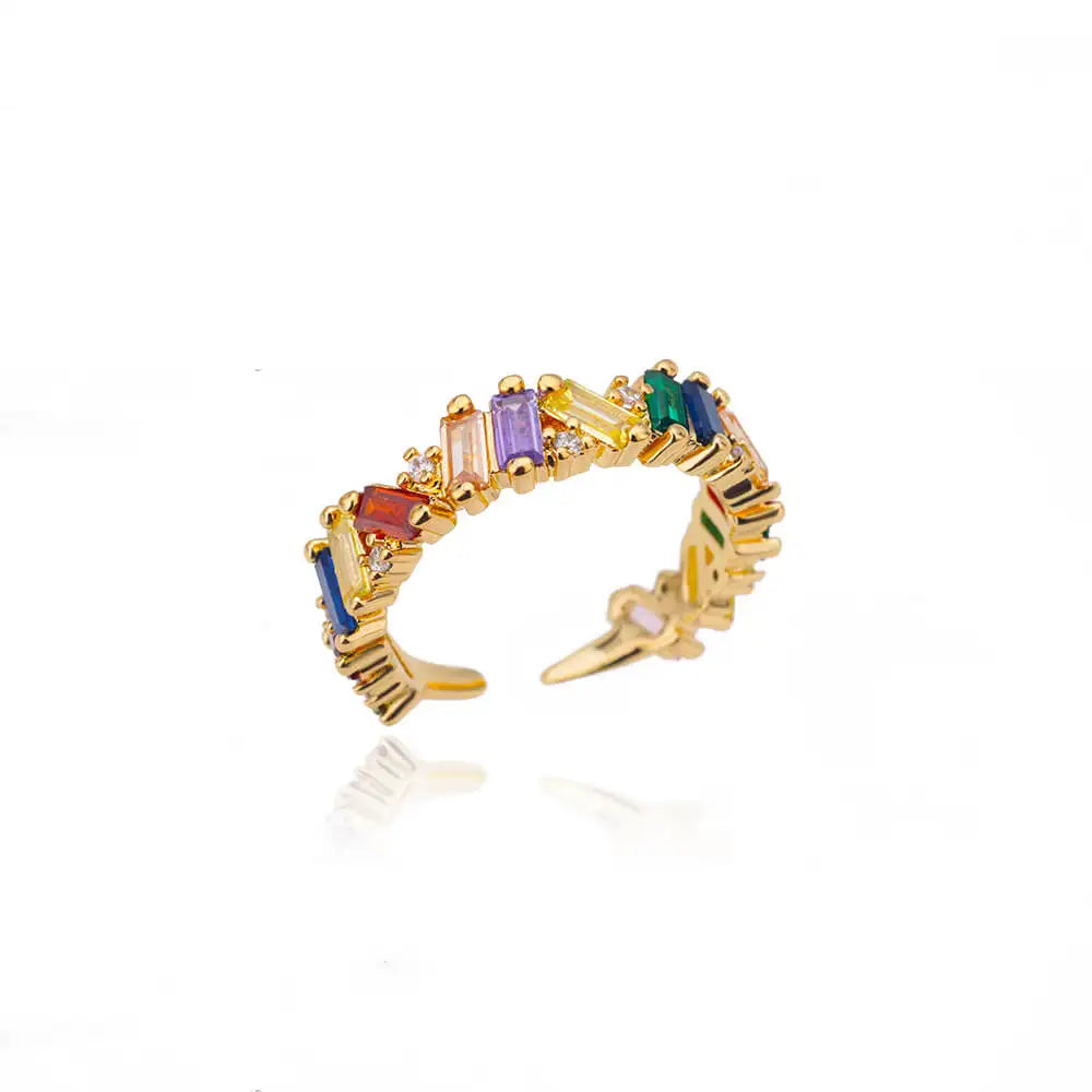 Rainbow Zircon Rings for Women Stainless Steel Gold Color Geometric Adjustable Ring Wedding Aesthetic Jewelry Gift Bijoux Femme