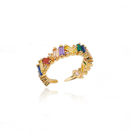 Rainbow Zircon Rings for Women Stainless Steel Gold Color Geometric Adjustable Ring Wedding Aesthetic Jewelry Gift Bijoux Femme