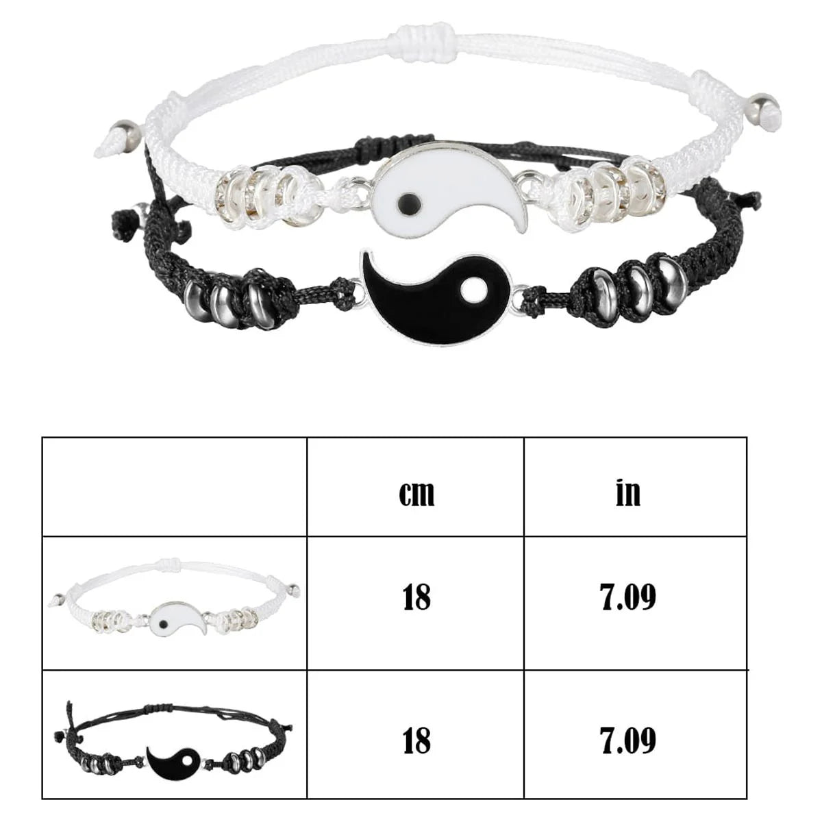 Couple Bracelets for 20 Matching Yin Yang Adjustable Cord Bracelet for Bff Friendship Relationship Boyfriend Girlfriend Valentines Gift (Silver)