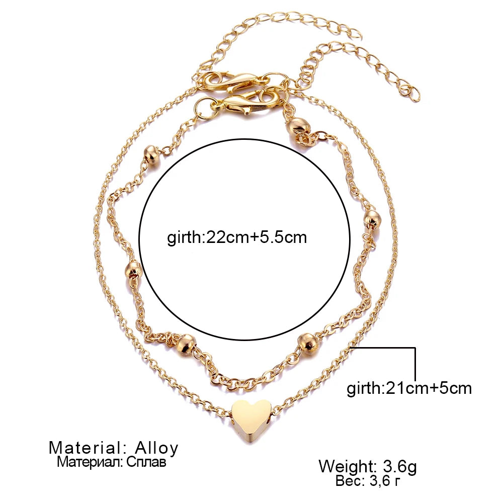 Women'S Anklet Bohemian Layered Heart Anklet Summer Beach Anklets on Foot Ankle Bracelets for Women Leg Chain