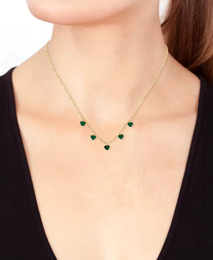 EFFYÂ® Malachite Heart Dangle Paperclip Link 16" Collar Necklace in 14K Gold