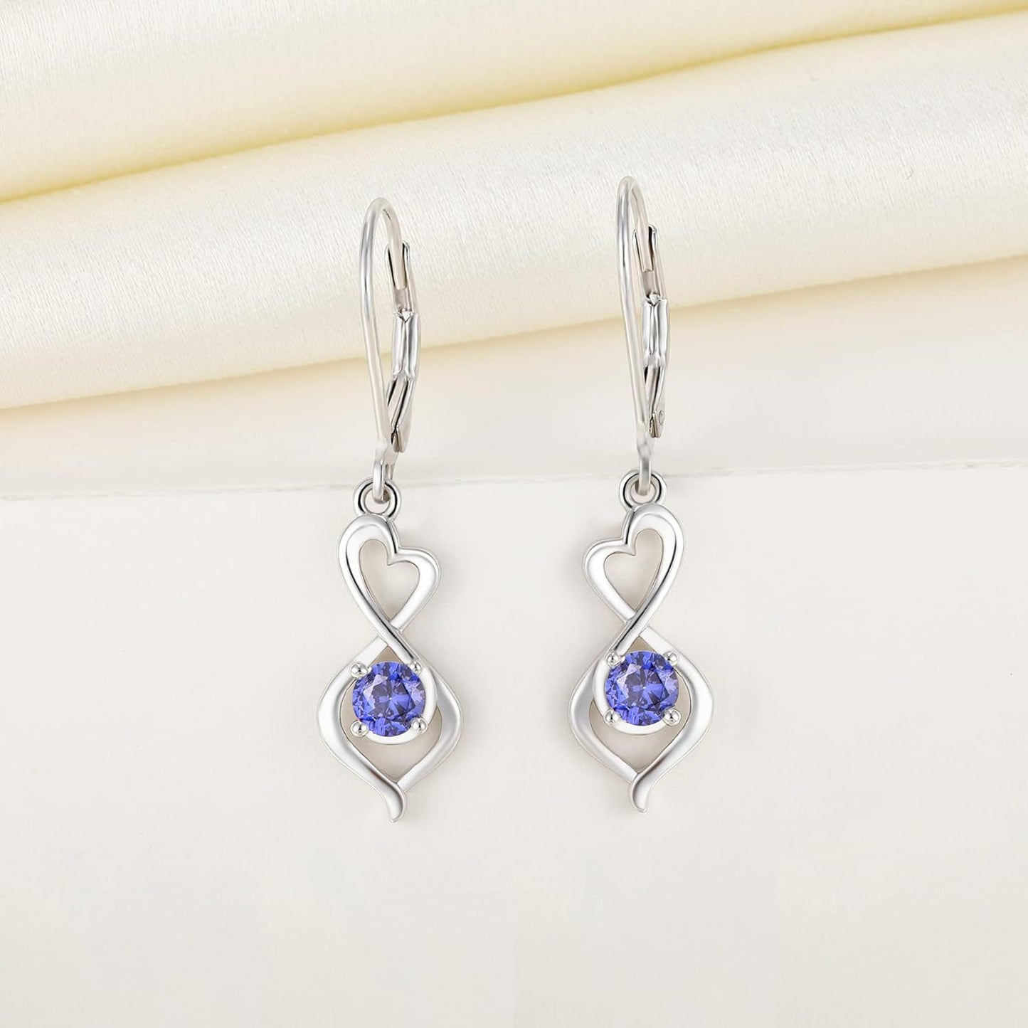 Heart Dangle Drop Earrings 925 Sterling Silver Infinity Leverback Earrings Birthstones Twisted Jewelry for Women