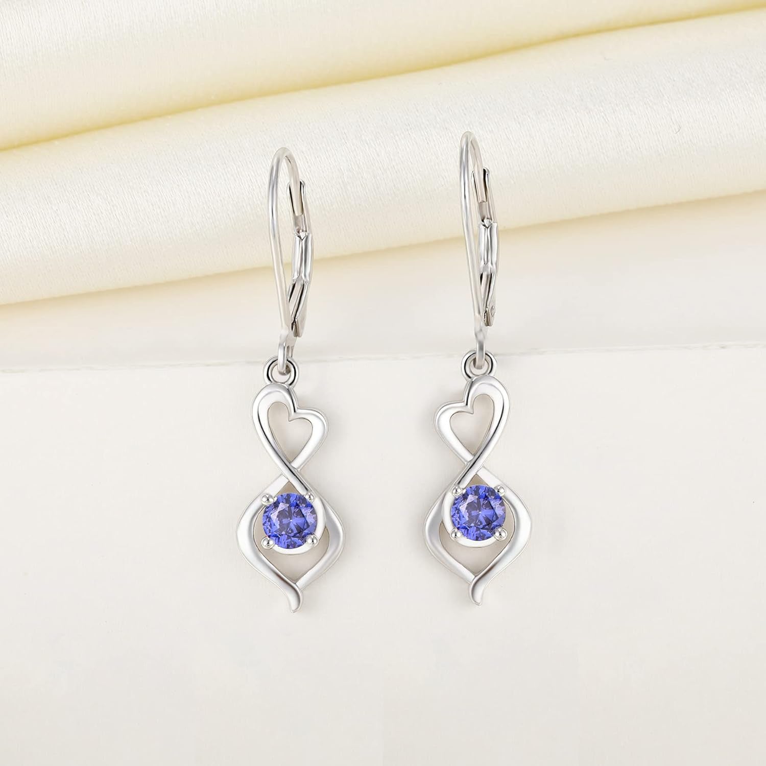 Heart Dangle Drop Earrings 925 Sterling Silver Infinity Leverback Earrings Birthstones Twisted Jewelry for Women