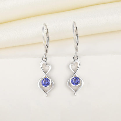 Heart Dangle Drop Earrings 925 Sterling Silver Infinity Leverback Earrings Birthstones Twisted Jewelry for Women