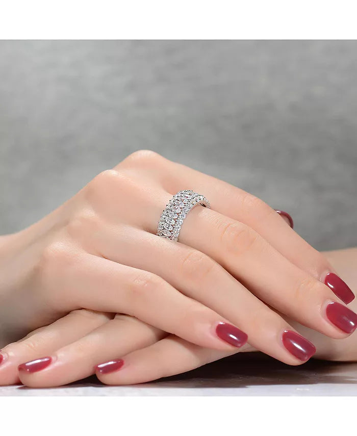 Sterling Silver White Gold Plated Clear round and Marquise Cubic Zirconia Eternity Ring