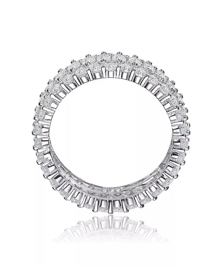 Sterling Silver White Gold Plated Clear round and Marquise Cubic Zirconia Eternity Ring
