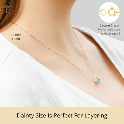 14K Gold Gemstone Pendant with 7Mm round Bezel Birthstone | Dainty round Necklace for Women with Gold 18 Inch Cable Chain | Secure Clasp Pendants with Gift Box