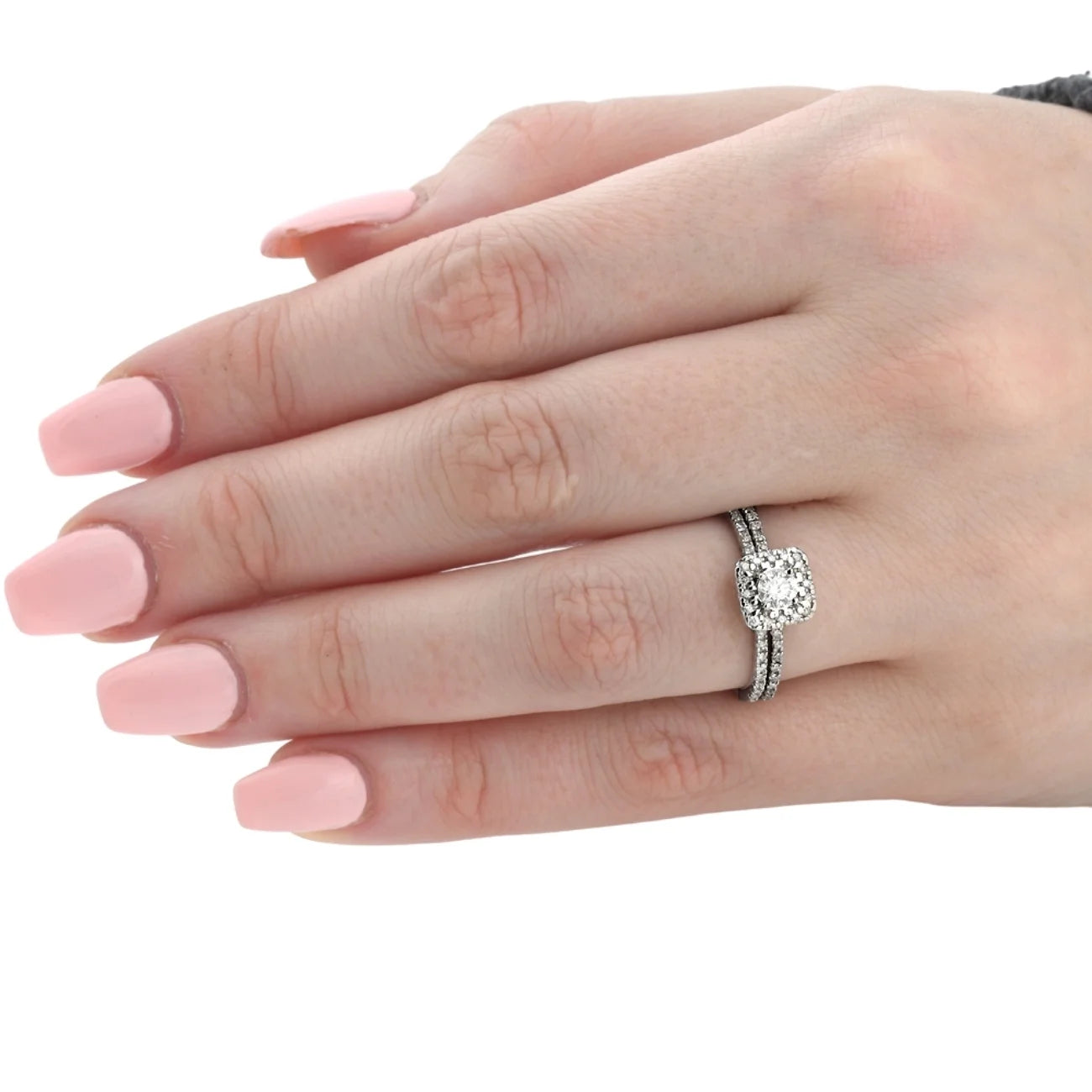 Pompeii 5/8 Carat Cushion Halo Diamond Engagement Wedding Ring Set White Gold (H/I,I2-I3)