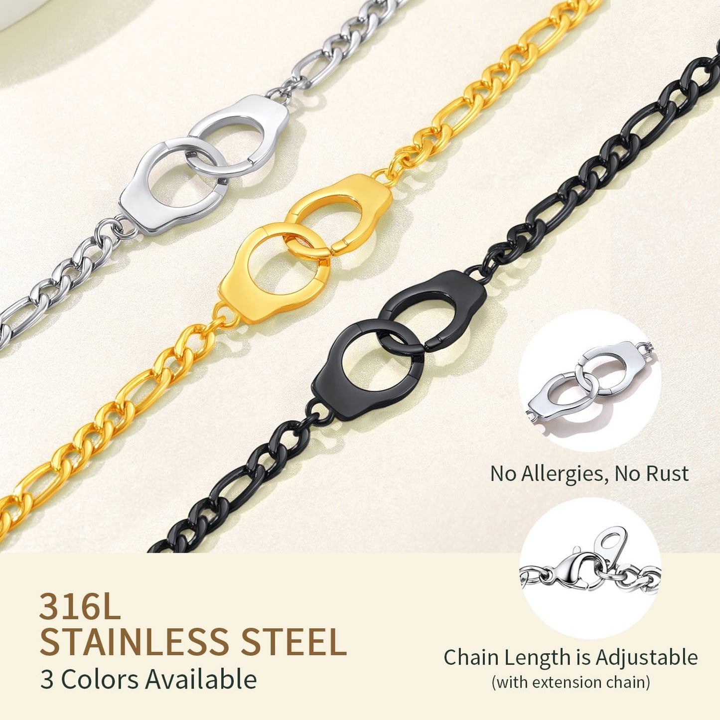 Handcuff Ankle Bracelets for Women Partners in Crime Anklets Silver Gothic Punk Jewelry 8.5" Adjustable Ankle Chain Foot Link Infinity Anklets for Mother'S Day Gift
