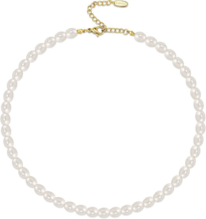 Pearl Necklaces for Women - Pearl Choker Necklace Strands, Adjustable Chain, Dainty Handmade Vintage Jewelry for Women, Statement, Hypoallergenic