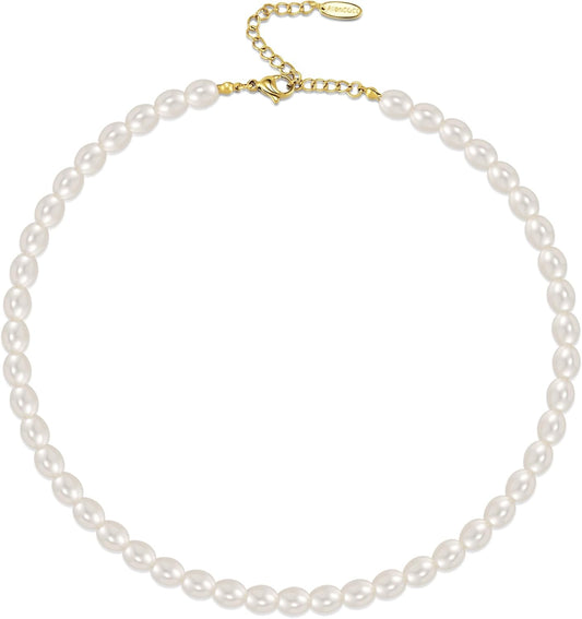 Pearl Necklaces for Women - Pearl Choker Necklace Strands, Adjustable Chain, Dainty Handmade Vintage Jewelry for Women, Statement, Hypoallergenic