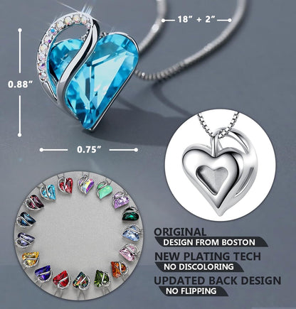 Necklaces for Women, Infinity Love Birthstone Heart Crystal Pendant, Birthday Jewelry Gifts for Her, Mom, and Wife, Silver Plated, 18 plus 2 Inch Adjustable Chain