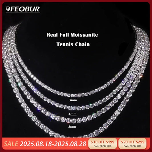 3/4/5Mm Real Moissanite Tennis Necklace for Women Men S925 Silver Full Diamond Neck Chains Party Trendy Jewelry Gift