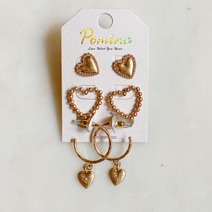 Perfect Heart Earrings Set of 3