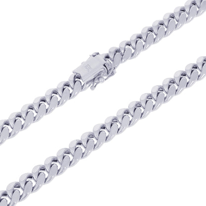 10K Real White Gold Miami Cuban Link 7.5Mm Chain Bracelet (7"-9") Italian Jewelry for Men