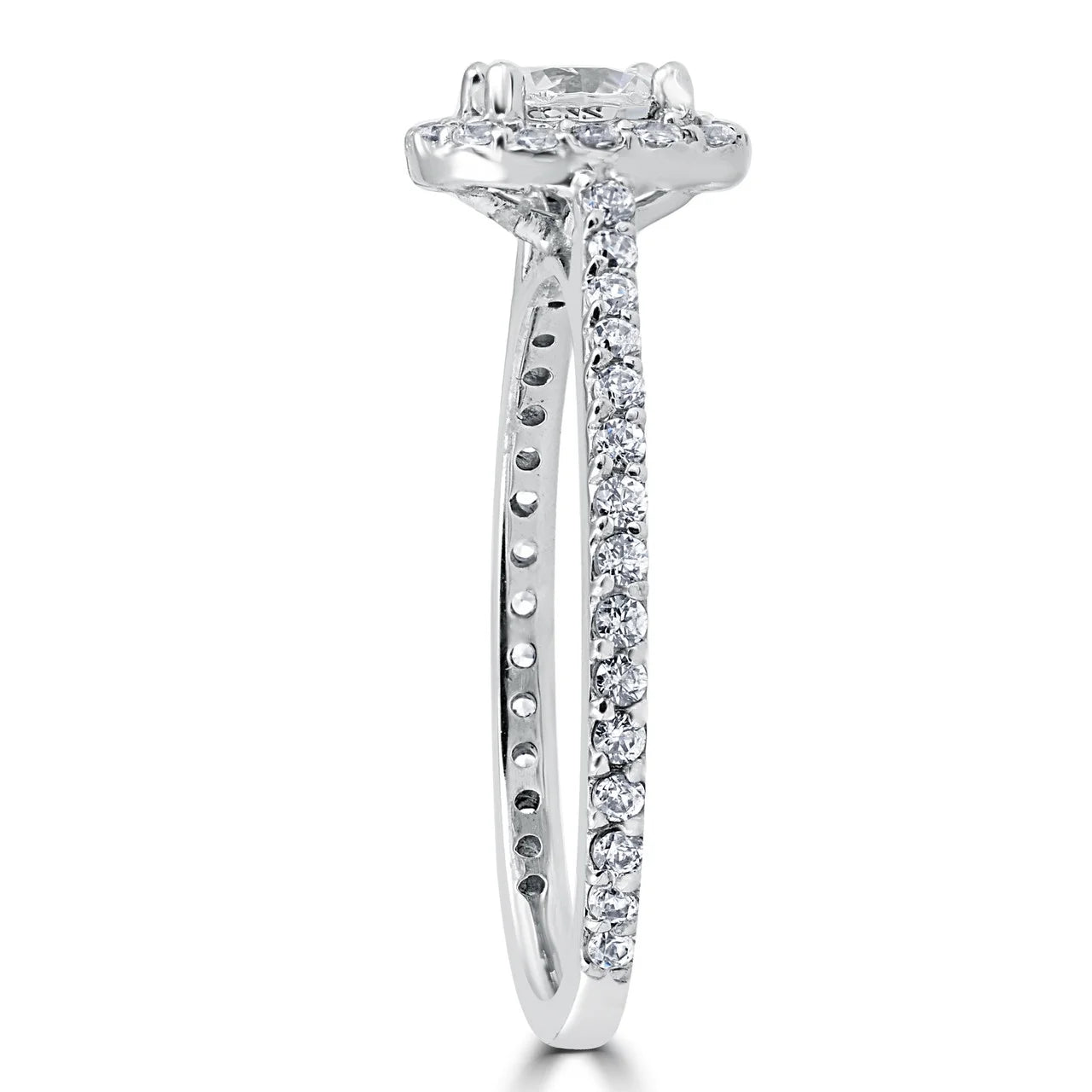 Pompeii 1 1/5Ct round Diamond Cushion Halo Engagement Ring 10K White Gold (G/H,I1-I2)