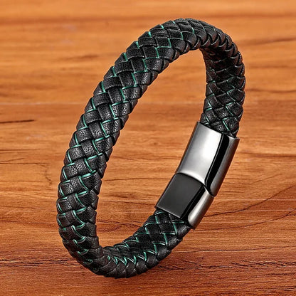 Braided Rope Wrap Leather Bracelets for Men Bangles Fashion Male Women Charm Stainless Steel Clasp Jewelry DIY Customization