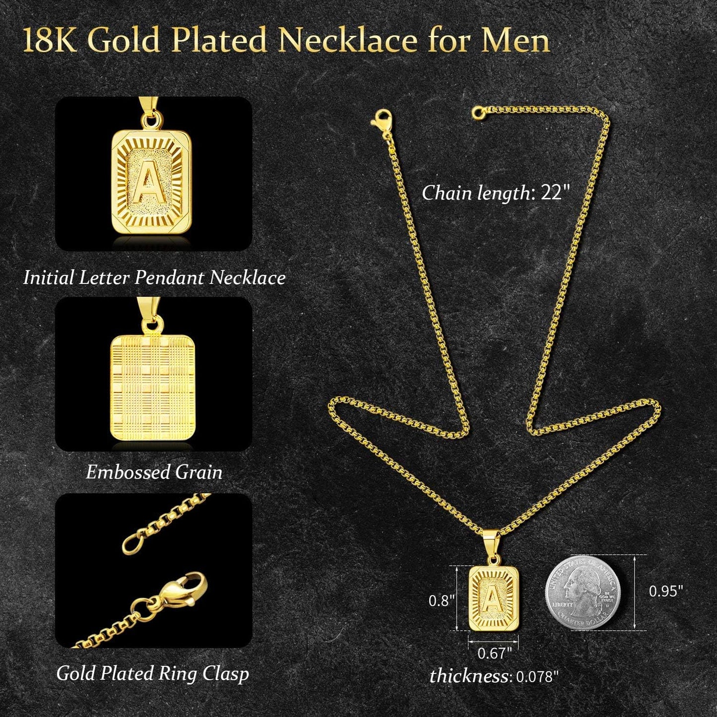 Graduation Gifts 2024 Gold Initial Necklaces for Women Men Gold Letter Necklaces 26 Capital A-Z Letter Pendant Necklaces for Women Square Monogram Necklace for Her Initial Necklaces