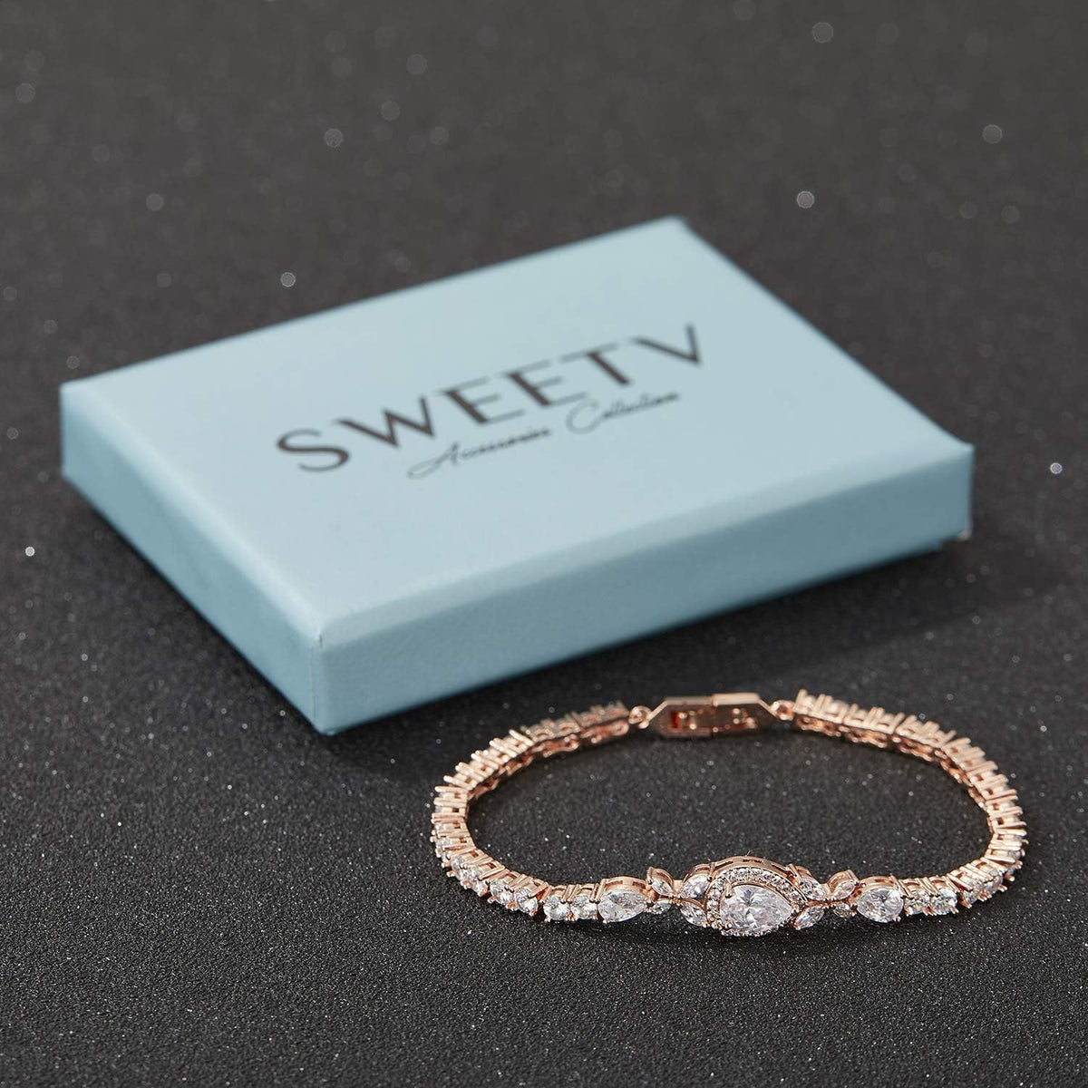 Cubic Zirconia Teardrop Tennis Bracelets for Wedding Bridal Jewelry, Crystal Rhinestone Bracelets for Brides, Bridesmaid, Women