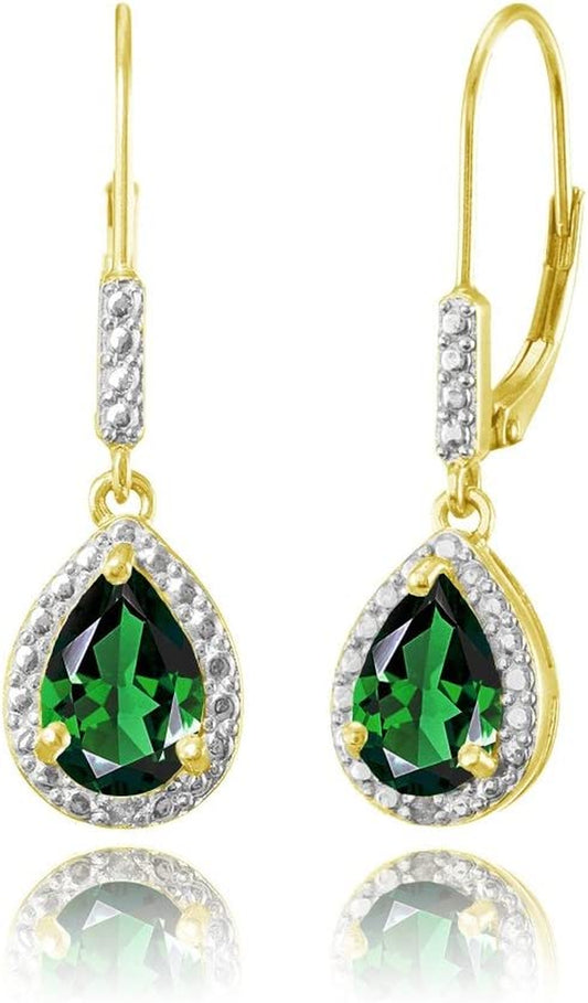 Sterling Silver Genuine, Created or Simulated Gemstone Leverback Teardrop Dangle Earrings for Women Bridesmaids
