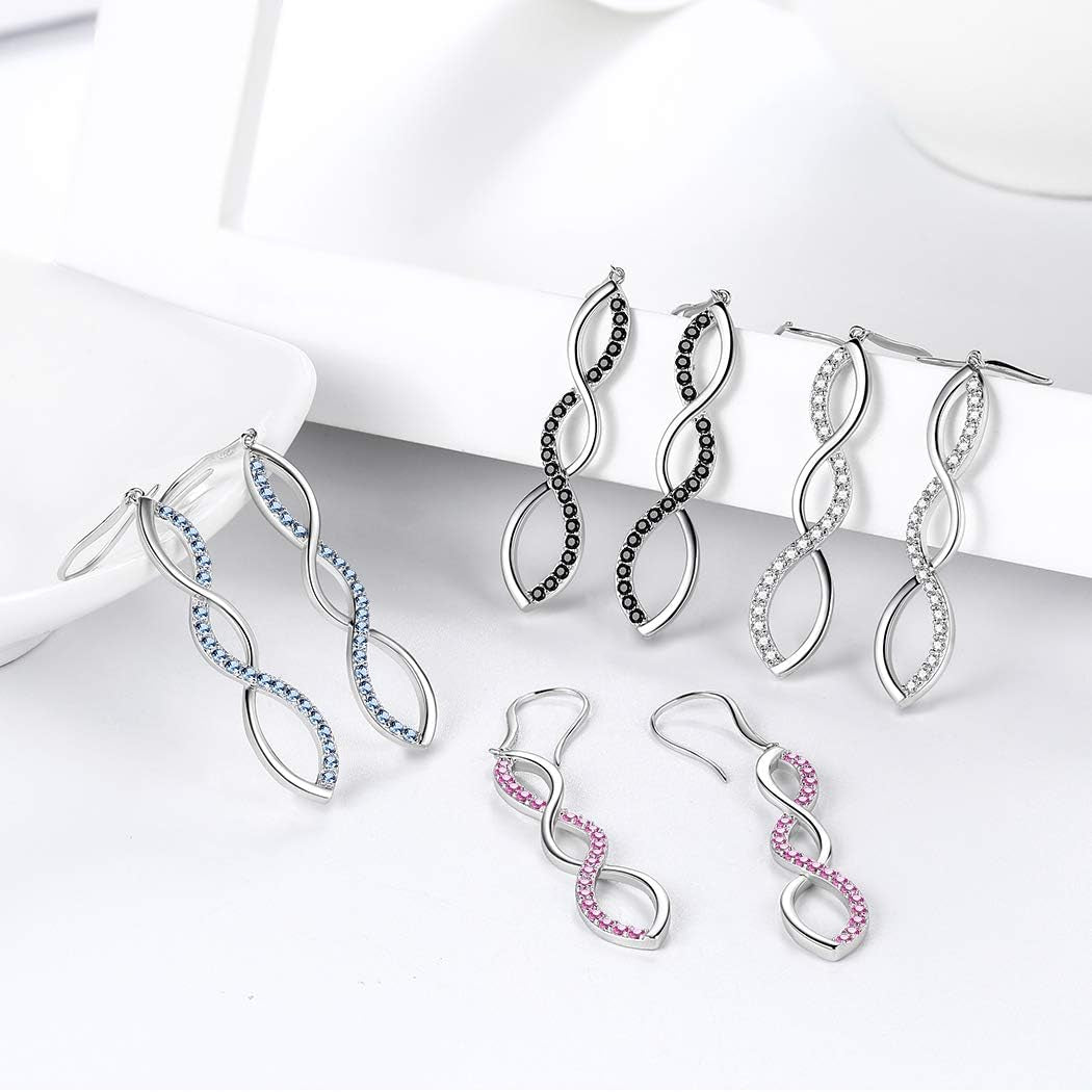 925 Sterling Silver Infinity Dangle Earrings Women Crystal Drop Earrings AAA+ Cubic Zirconia Hook Earrings Girls Dating Jewelry DE0062