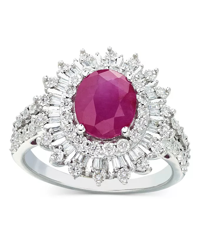 EFFYÂ® Ruby (1-7/8 Ct. T.W.) & Diamond (1/4 Ct. T.W.) Halo Statement Ring in 14K White Gold (Also in Sapphire and Emerald)
