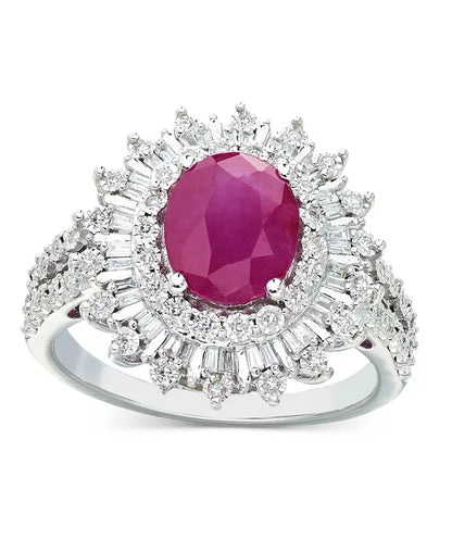 EFFYÂ® Ruby (1-7/8 Ct. T.W.) & Diamond (1/4 Ct. T.W.) Halo Statement Ring in 14K White Gold (Also in Sapphire and Emerald)