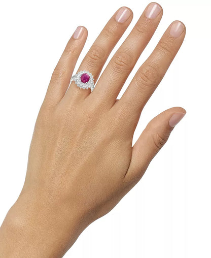 EFFYÂ® Ruby (1-7/8 Ct. T.W.) & Diamond (1/4 Ct. T.W.) Halo Statement Ring in 14K White Gold (Also in Sapphire and Emerald)