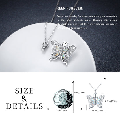Opal Butterfly Urn Necklace for Ashes 925 Sterling Silver Celtic Knot Necklace Cremation Necklace for Ashes Keepsake Memorial Butterfly Cremation Jewelry Gifts for Women