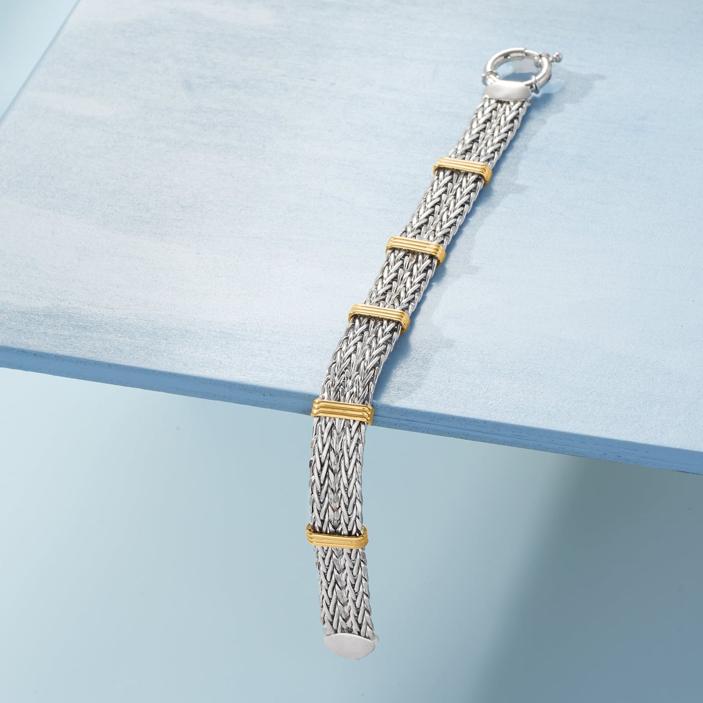 Two-Tone Double Wheat-Link Bracelet in Sterling Silver and 14Kt Gold over Sterling, Women'S, Adult