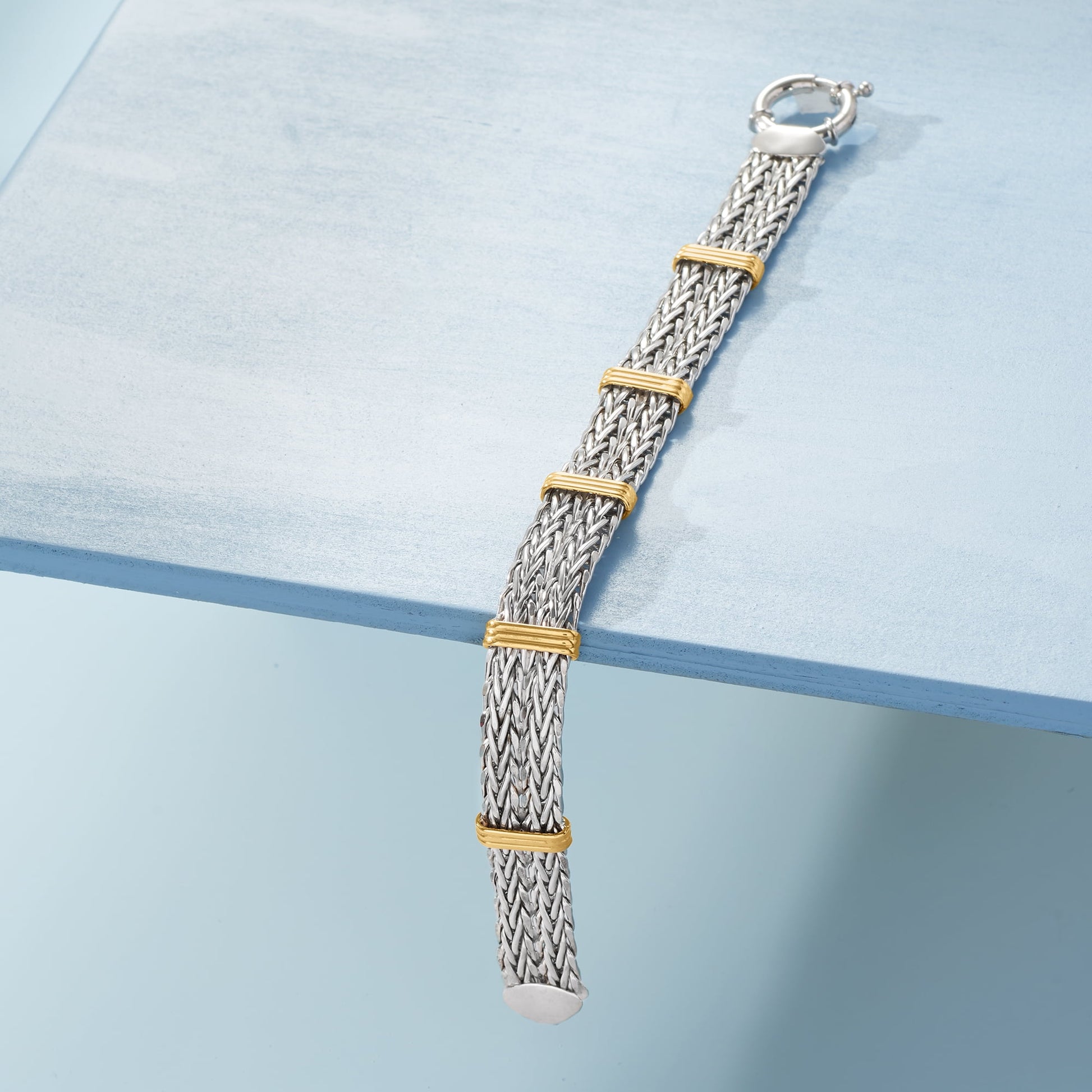 Two-Tone Double Wheat-Link Bracelet in Sterling Silver and 14Kt Gold over Sterling, Women'S, Adult