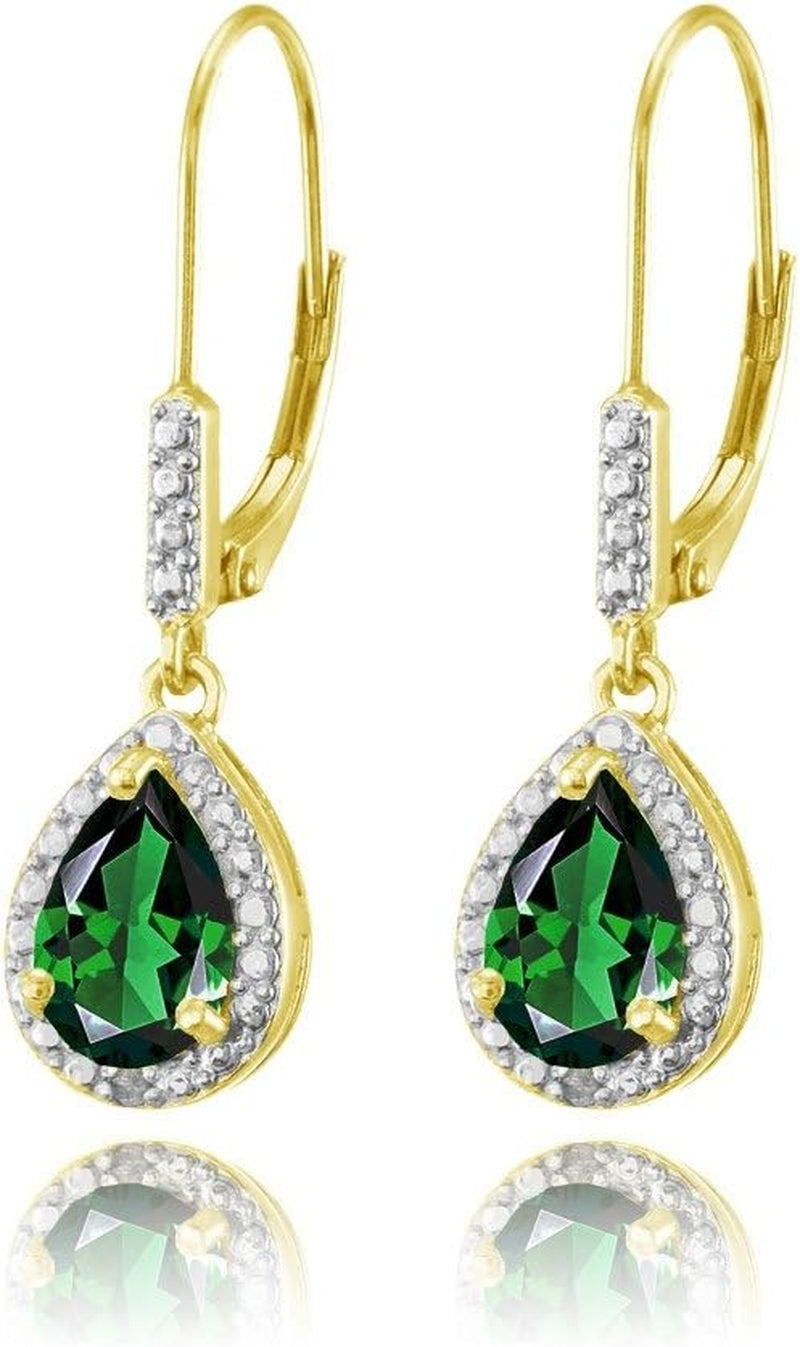 Sterling Silver Genuine, Created or Simulated Gemstone Leverback Teardrop Dangle Earrings for Women Bridesmaids