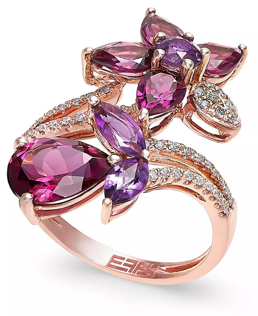 EFFYÂ® Multi-Stone (5-1/4 Ct. T.W.) and Diamond (1/5 Ct. T.W.) Flower Ring in 14K Rose Gold