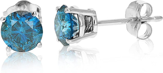 1/4 to 2 Cttw Blue Diamond Stud Earrings 14K White or Yellow Gold round with Push Backs