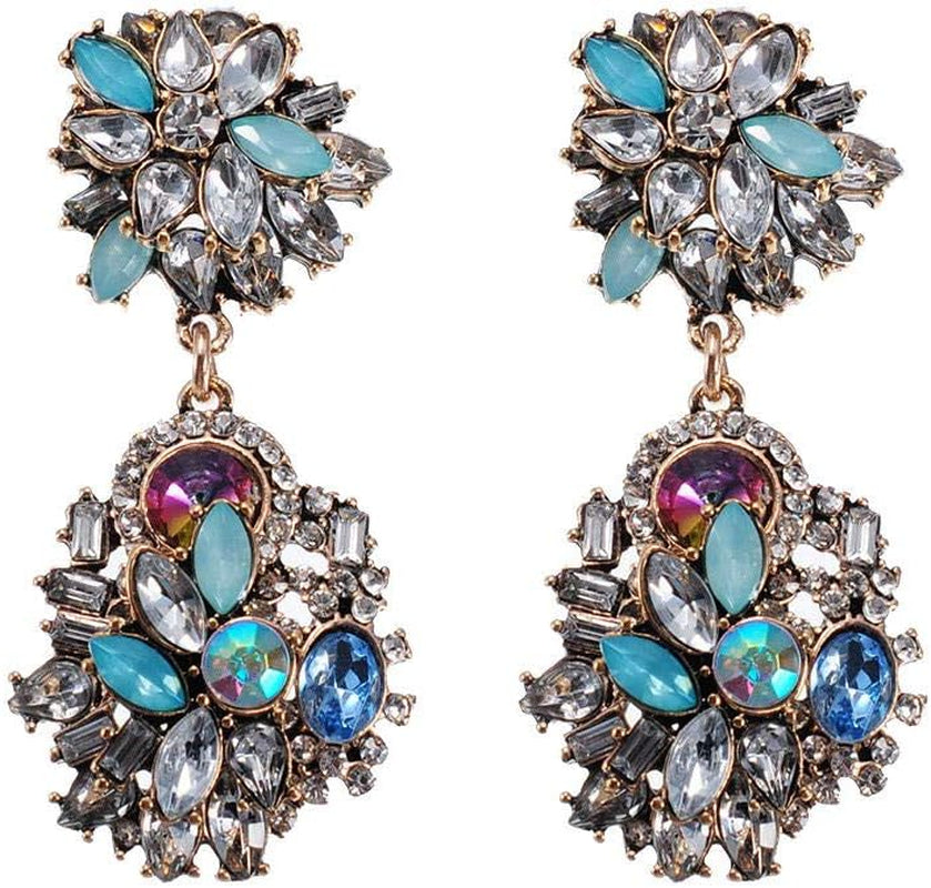 Vintage Crystal Rhinestone Statement Choker Bib Statement Necklace Earring Fashion Costume Jewelry Set for Women