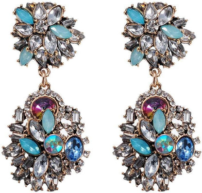 Vintage Crystal Rhinestone Statement Choker Bib Statement Necklace Earring Fashion Costume Jewelry Set for Women