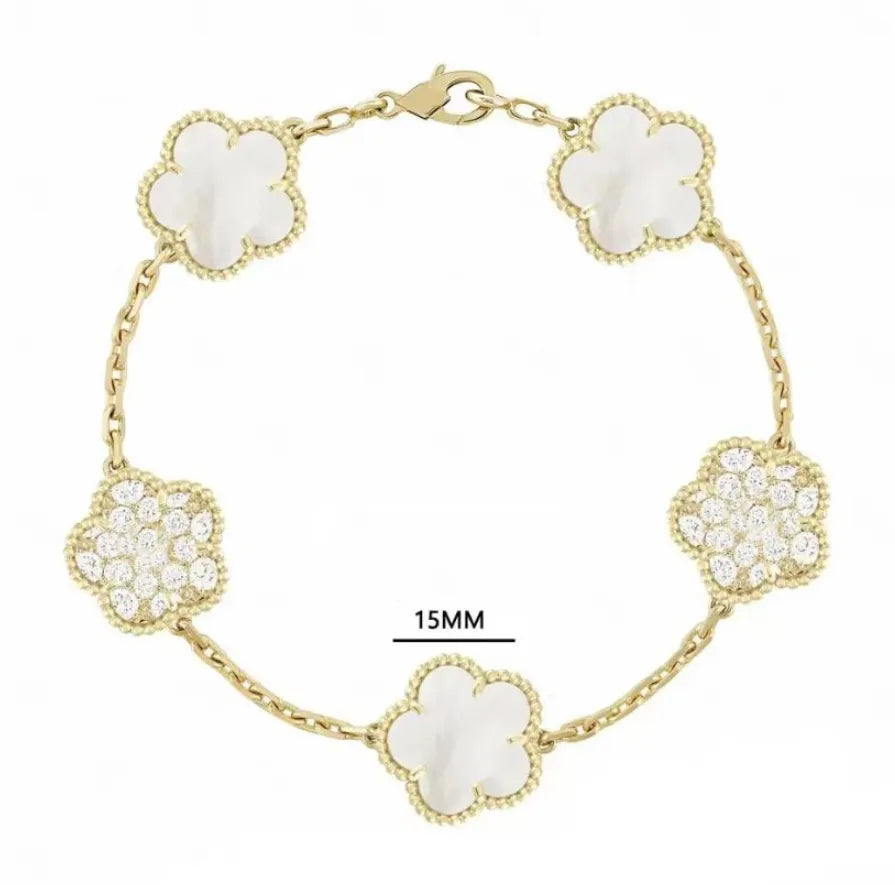 Clover Bracelet for Men and Women Jewelry Leaf Bracelets 18K Gold Silver Plate Agate Diamond Fashion Charm Chain Wedding Gift Party