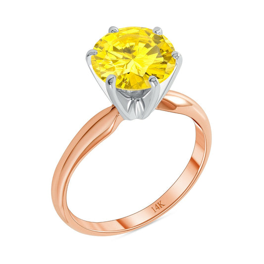 3.50 Ct round Yellow Canary 14K Rose Gold Solitaire Engagement Wedding Ring