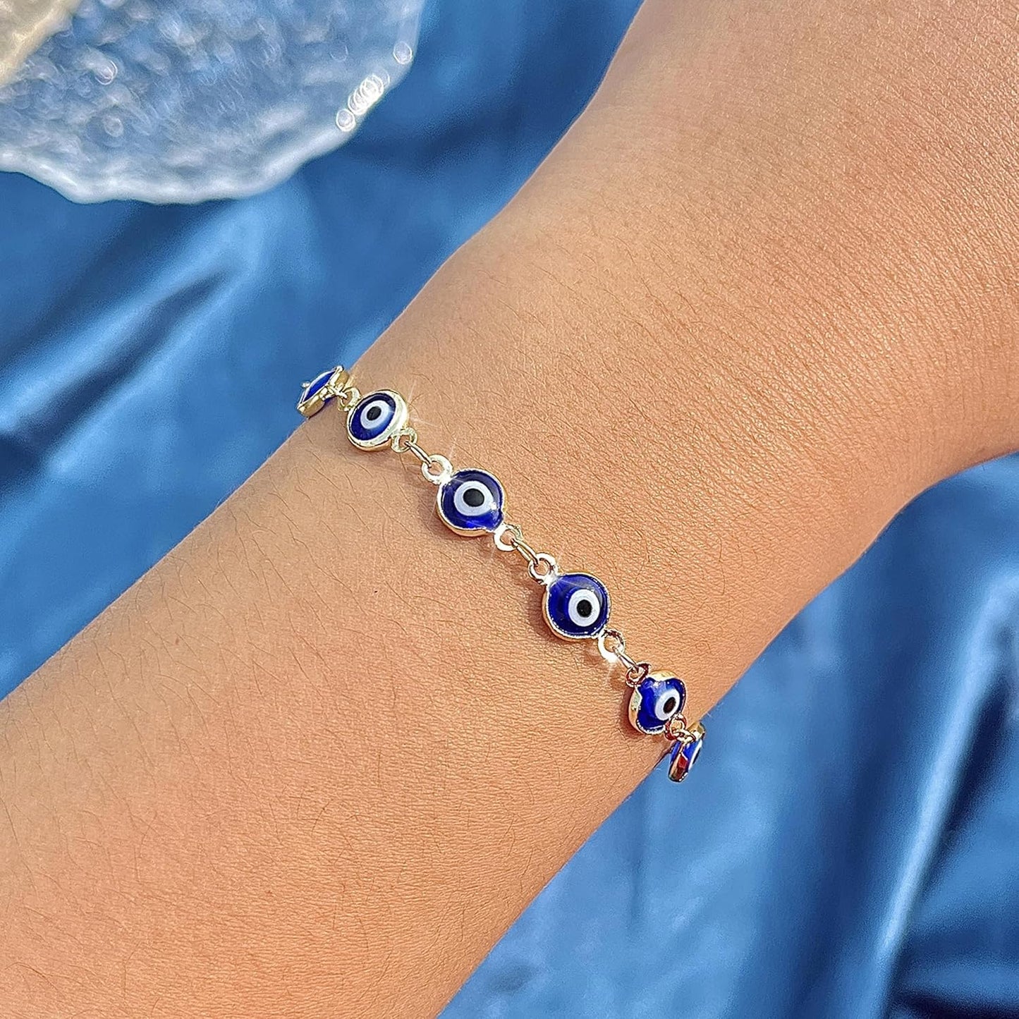 Evil Eye Bracelets Blue Eye Bracelet for Women Evil Eye Jewelry Ojo Hamsa Bracelet Dainty Gold Link Bracelets for Women Lucky Turkish Trendy Jewelry Gifts