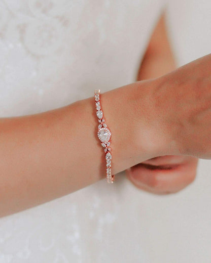 Cubic Zirconia Teardrop Tennis Bracelets for Wedding Bridal Jewelry, Crystal Rhinestone Bracelets for Brides, Bridesmaid, Women