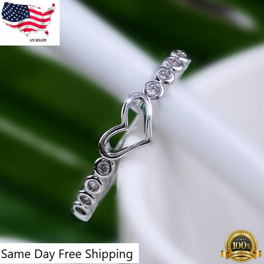 Romantic Heart 925 Silver Filled Ring Women Cubic Zircon Wedding Jewelry Sz 6-10