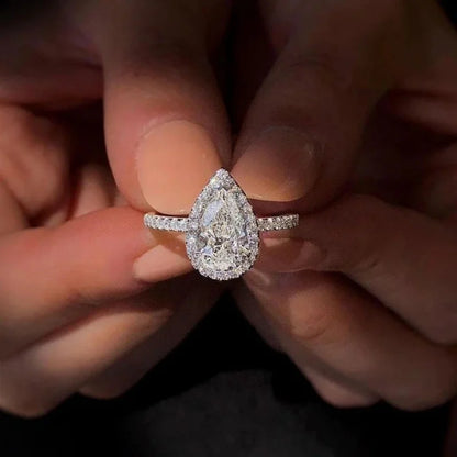 Trendy Silver Plated Stainless Steel Rings for Women Water Drop Zircon Wedding Ring Jewelry Accessories