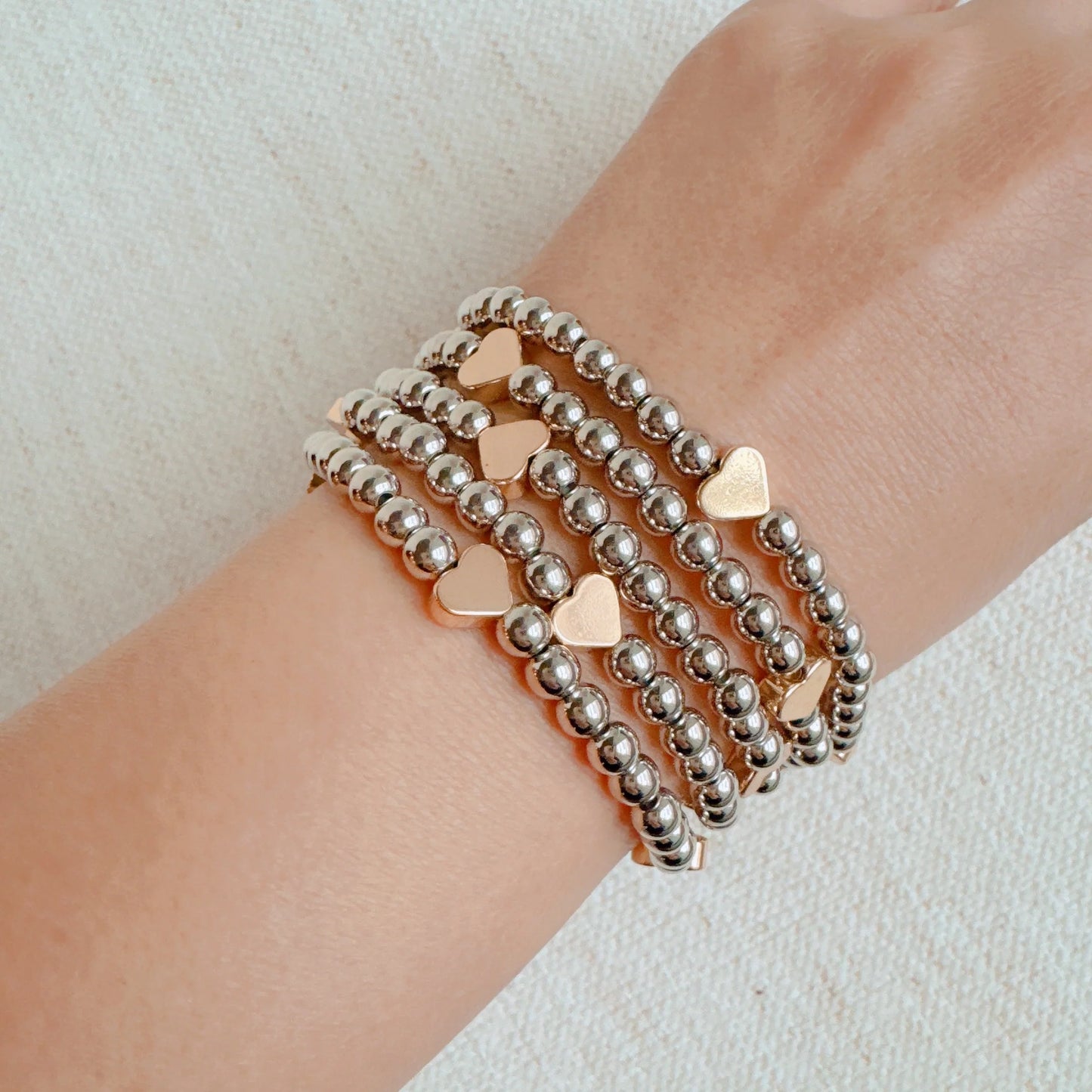 Beads and Hearts Stretch Bracelet Set of 5