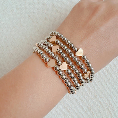 Beads and Hearts Stretch Bracelet Set of 5