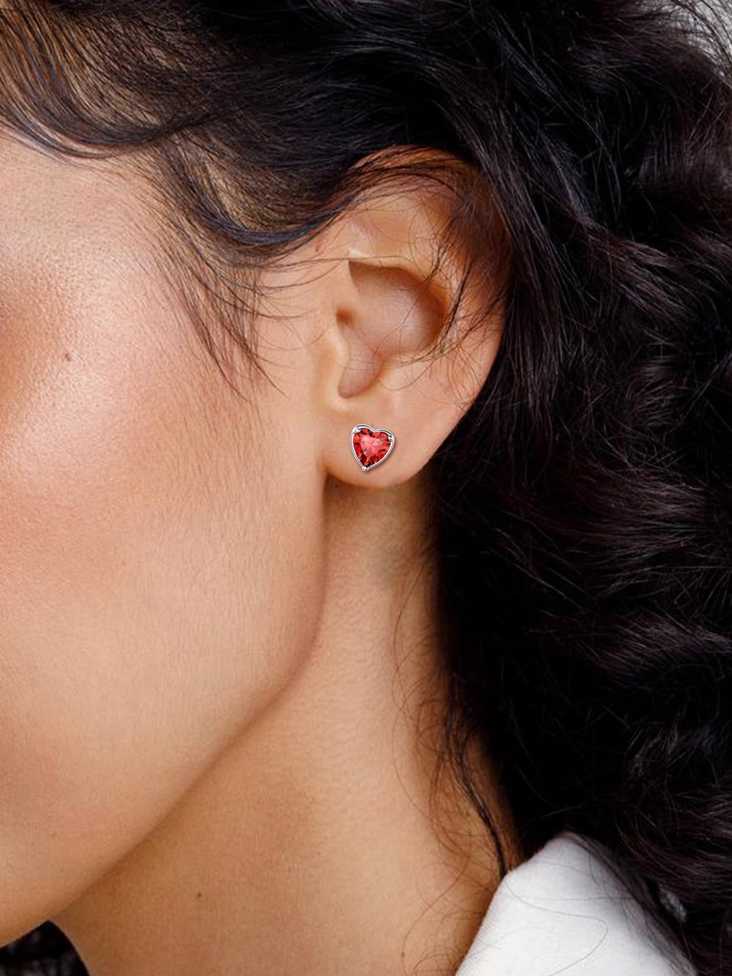 925 Sterling Silver Heart Birthstone Earrings, Synthetic Garnet Studs Cute Gift for Birthday Valentine'S Day, Party & Daily Wear Accessory for Women