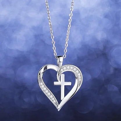 S925 Sterling Silver Cross Necklace Heart Necklaces for Women Cross Chain Jewelry Gifts （With Gift Box)